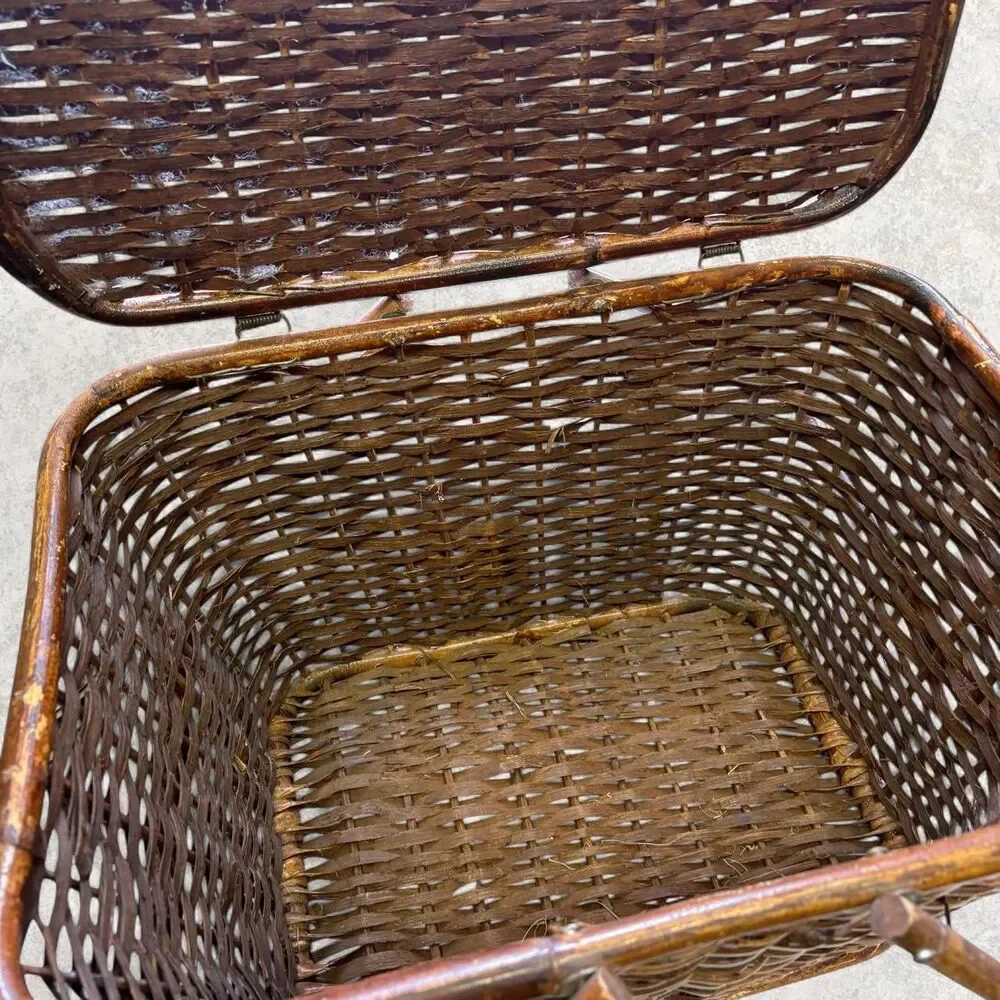 Vintage Cottagecore Antique Boho Wicker Sewing Picnic Basket
